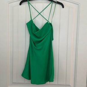 Zara green silk mini low back dress size Xs